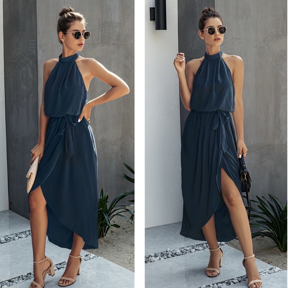 Navy Blue Halter Neckline Mid-Length Dress Small NWT LAST ONE - Picture 1 of 4